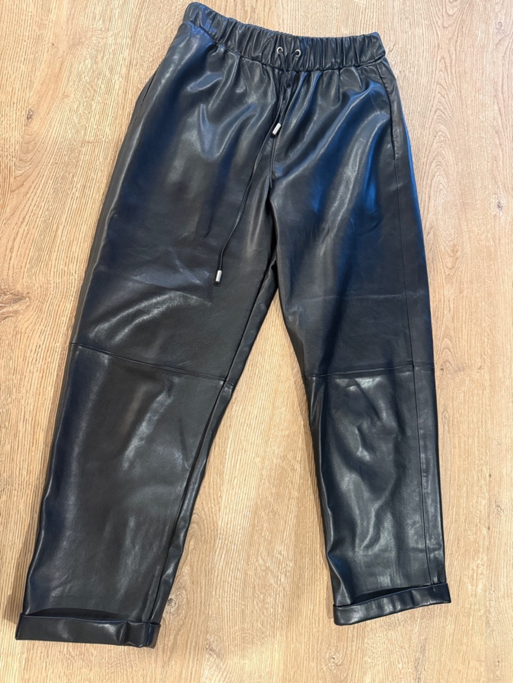 Evereve Black Faux Leather Jogger Pants with Drawstring